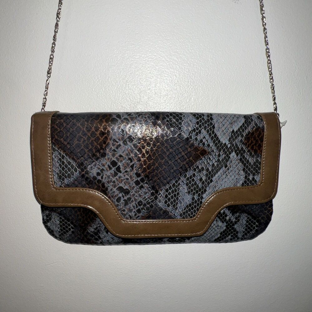 BIJOUX TERNER faux Snakeskin‎ clutch handbag purse detachable chain strap NWT